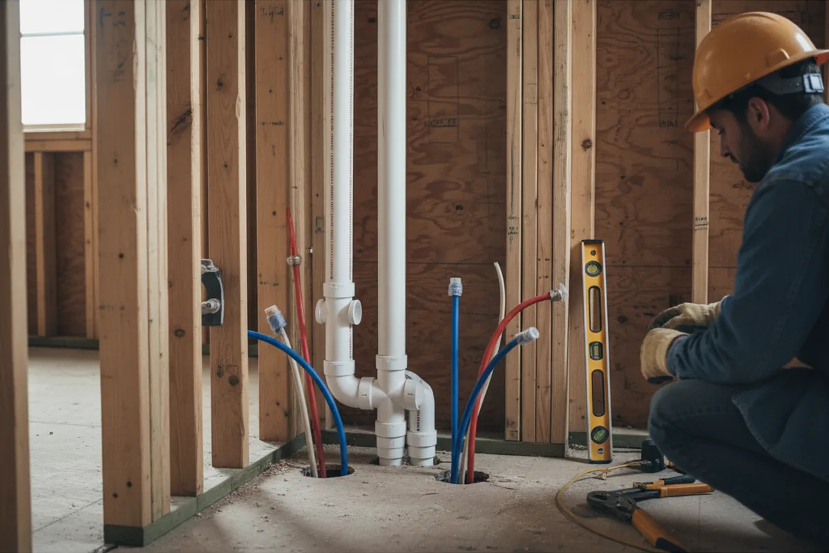 Drain and supply rough-in during Leak Detection in Marilla